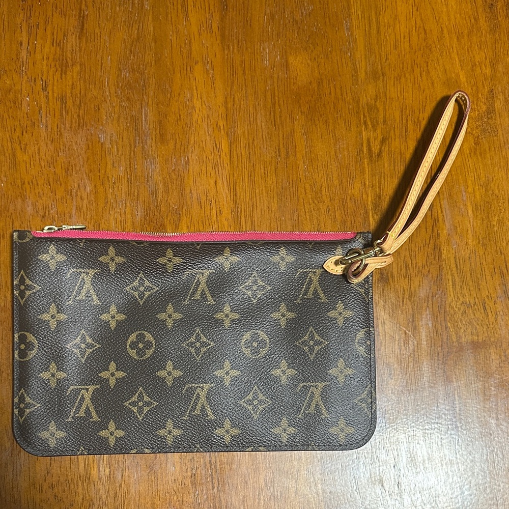 Louis Vuitton Monogram Wristlet Pouch - Brown with Pink Trim